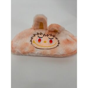 Cute Plush Character Zipper Pouch Cosmetic Bag Soft Furry Peach White